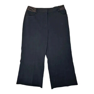 Trousers Etc. Size 6 Cropped Black Pants With Copper Embroidered Waist‎